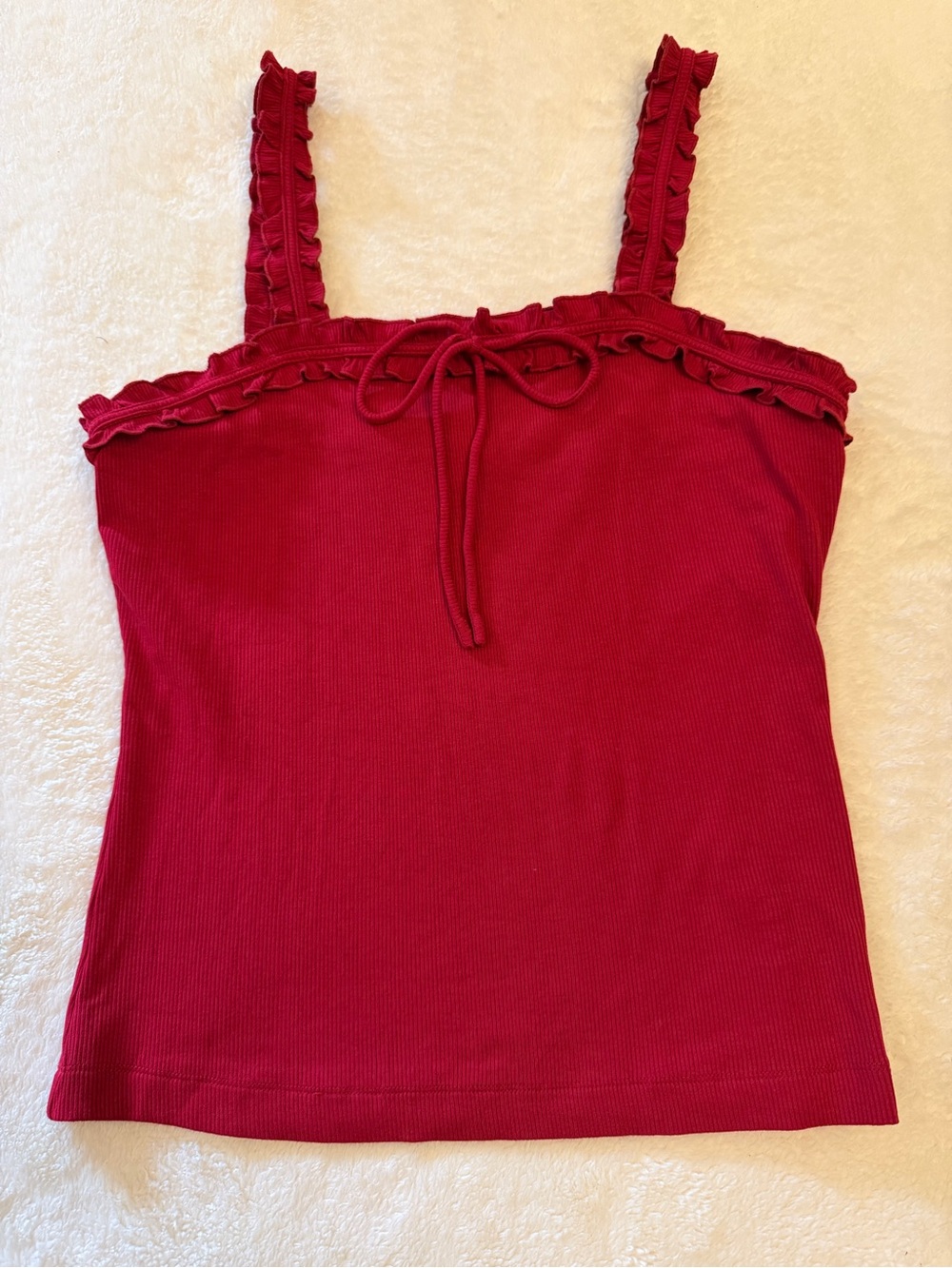 Doe and Rae Red Ribbed Ruffle Camisole Top - NWOT, Small